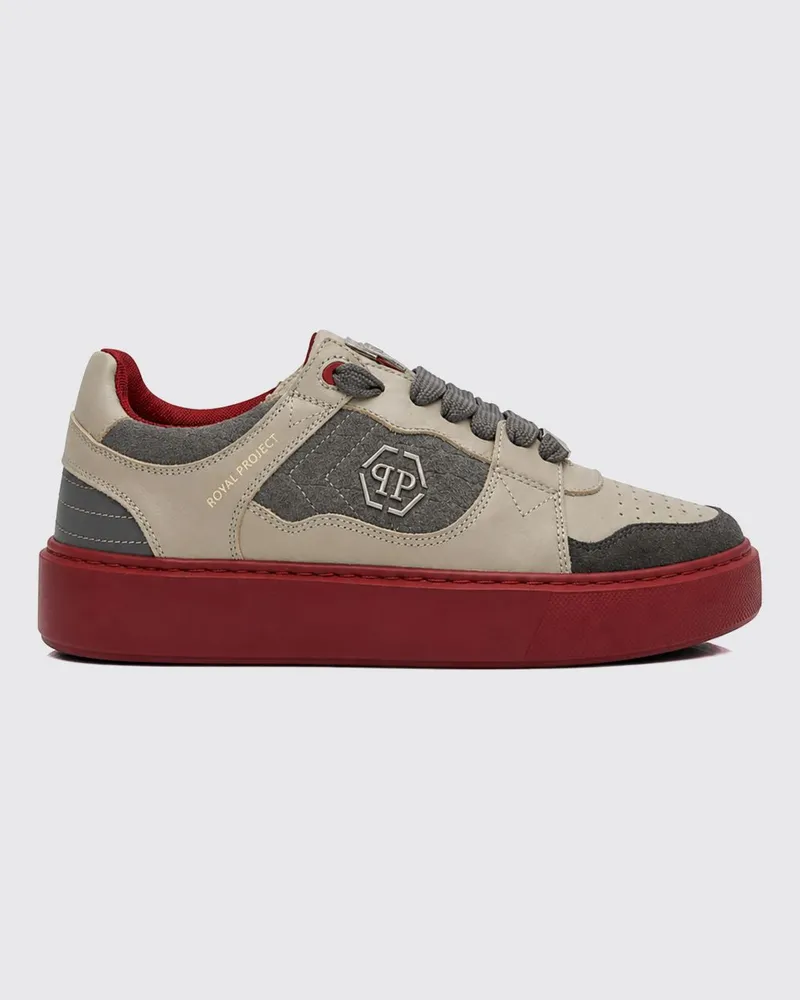 Philipp Plein Zweifarbige Niedrige Sneaker aus Leder und Veloursleder mit Hexagon-Logo Grau