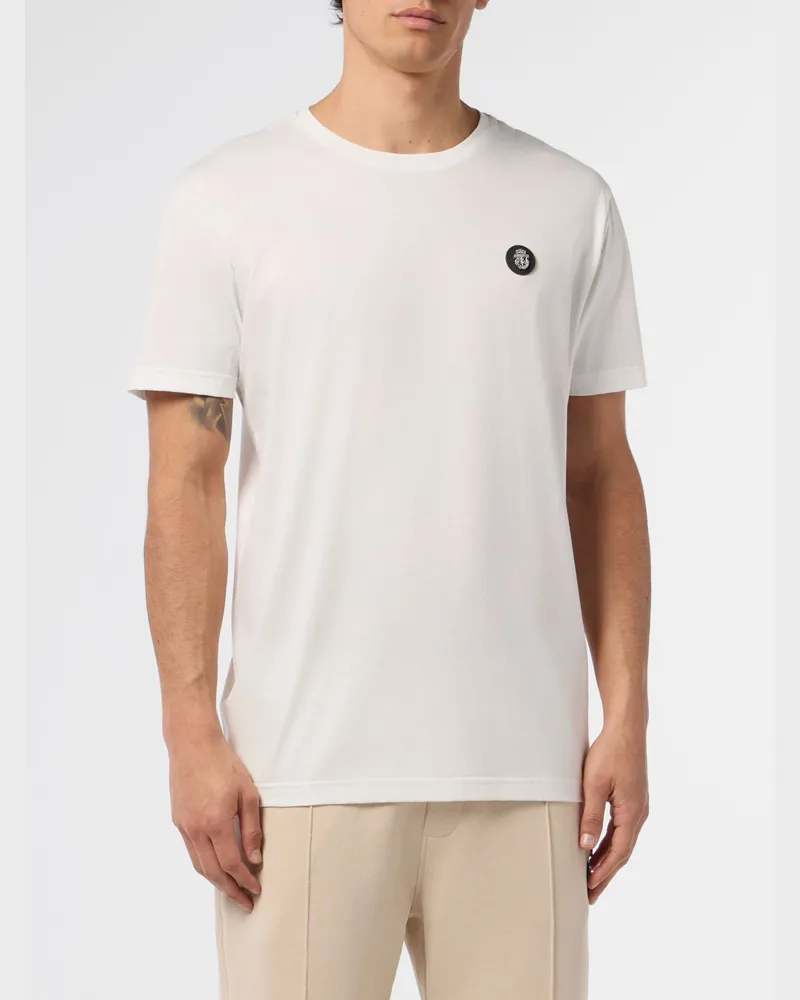 Billionaire Baumwoll-Jersey T-Shirt mit Rundhalsausschnitt und appliziertem Logo-Patch Weiss