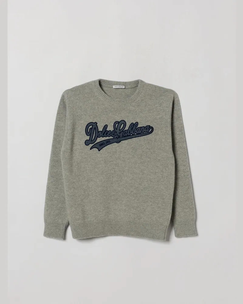 Dolce & Gabbana DOLCE  GABBANA Dolce & Gabbana Rundhalspullover für Jungen aus Schurwolle mit gesticktem Logo Grau