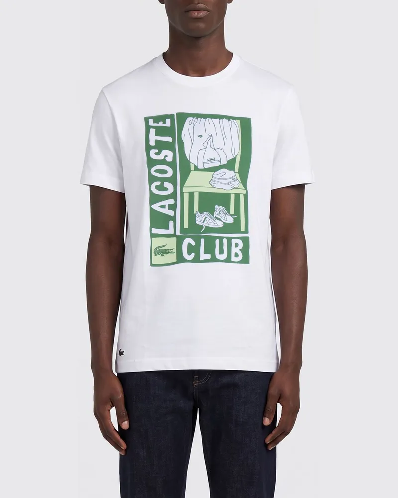 Lacoste Bedrucktes Baumwollmisch-T-Shirt Weiß