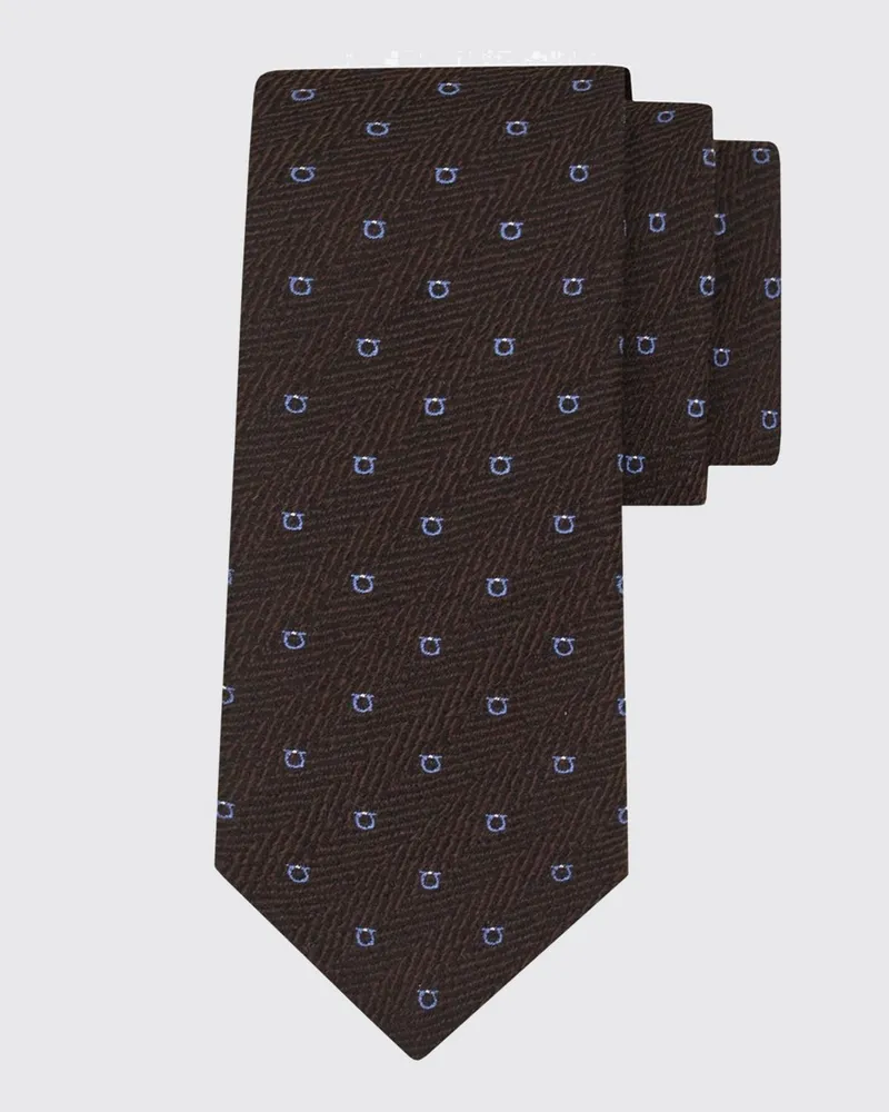 Ferragamo Gancini-Krawatte von aus Seide und Wolle mit Chevron-Monogrammmuster Braun