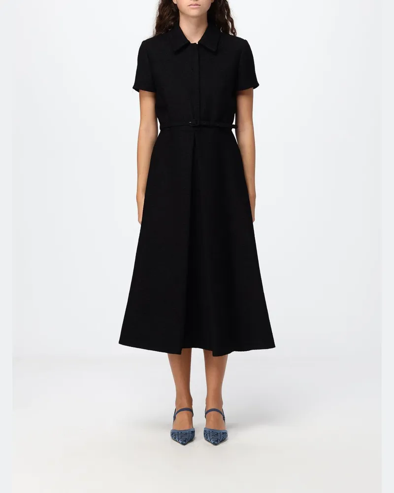 Fendi Midi-Hemdblusenkleid aus Woll-Bouclé von mit klassischem Kragen Schwarz
