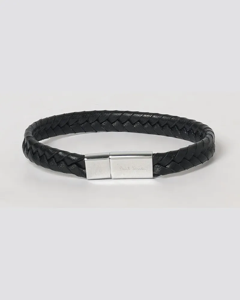 Paul Smith Armband aus geflochtenem Leder mit Magnetverschluss und graviertem Logo Schwarz