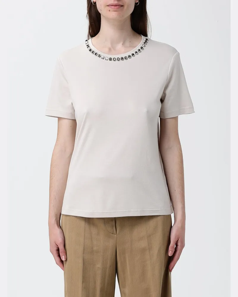 Max Mara Max Mara T-Shirt aus Baumwollmischung mit Kristallen Grau