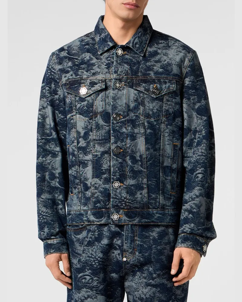 Philipp Plein Abstrakte Jeansjacke Blau