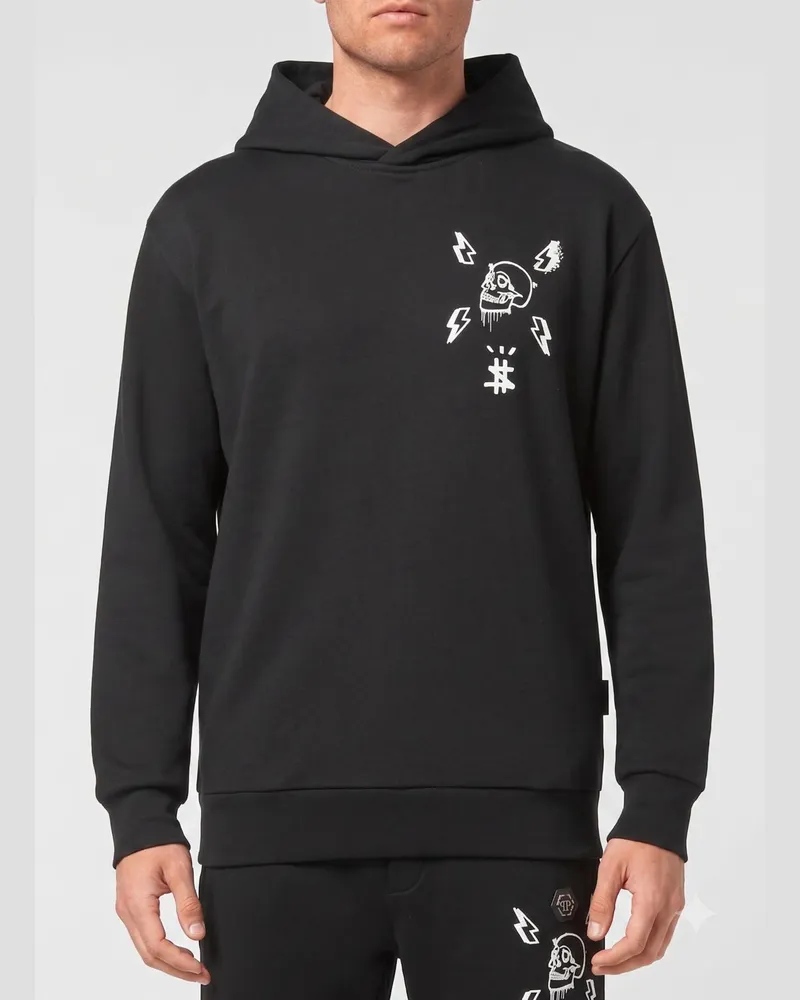 Philipp Plein Baumwoll-Kapuzenpullover mit Skull-Print Schwarz