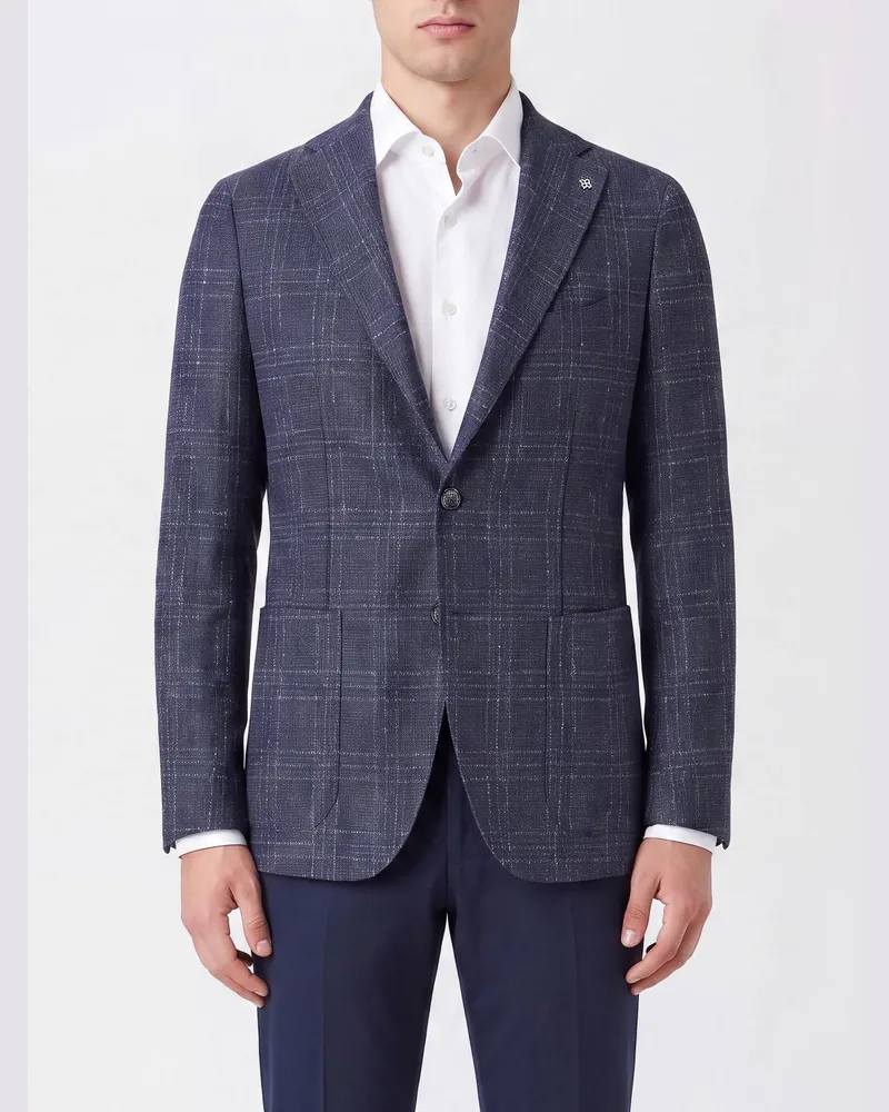 Tagliatore Einreihiger Blazer aus Schurwolle mit Revers und aufgesetzten Taschen Blau
