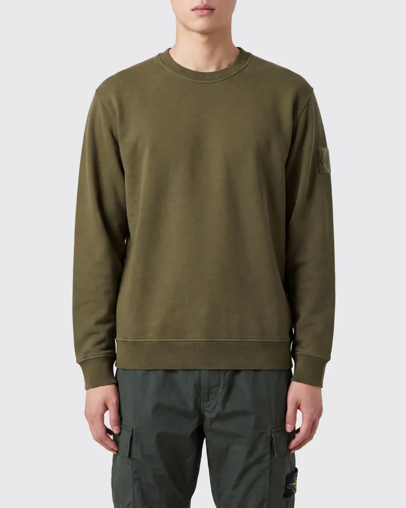 Stone Island Baumwoll-Jersey-Rundhalssweatshirt mit Kompass-Logo-Patch Grün