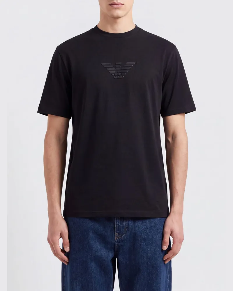 Emporio Armani Slim-Fit-T-Shirt aus Baumwolle mit Ton-in-Ton-Logo Schwarz