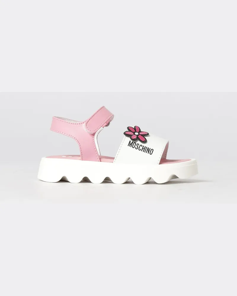 Moschino Leder-Sandalen mit aufgesetzter Blume Pink