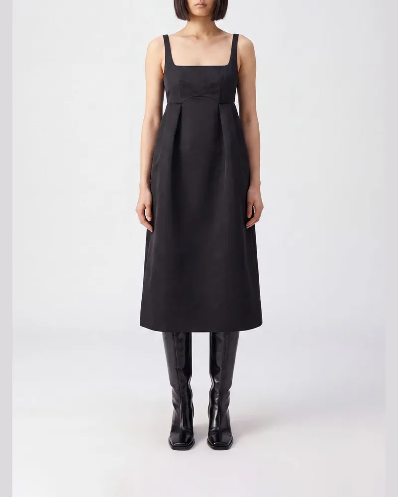 Ganni Midi-Kleid von aus Polyester mit quadratischem Ausschnitt und schulterfreiem Design Schwarz