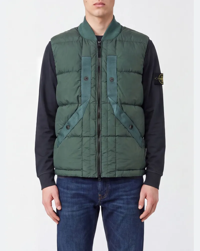 Stone Island Gesteppte Weste von aus wasserabweisendem Tech-Gewebe mit Bomberkragen Grün