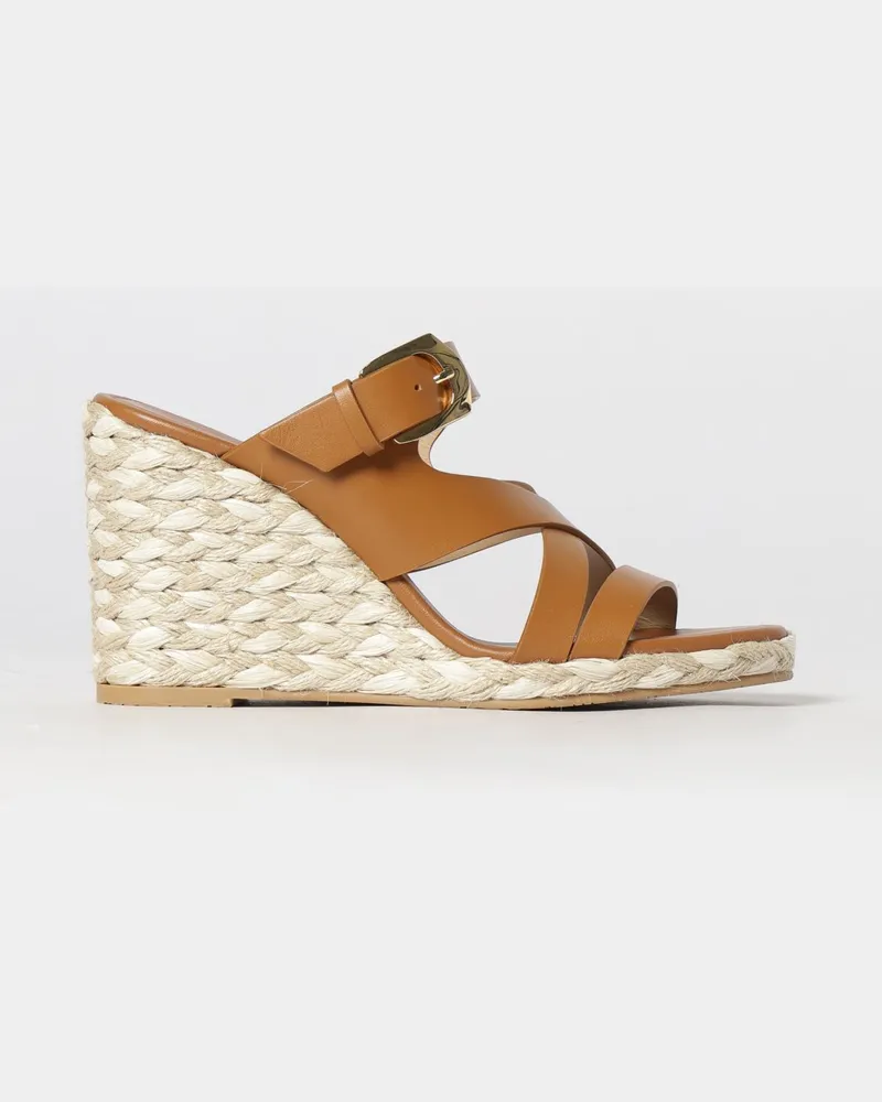 Stuart Weitzman Sai Keil-Espadrilles aus Leder Beige