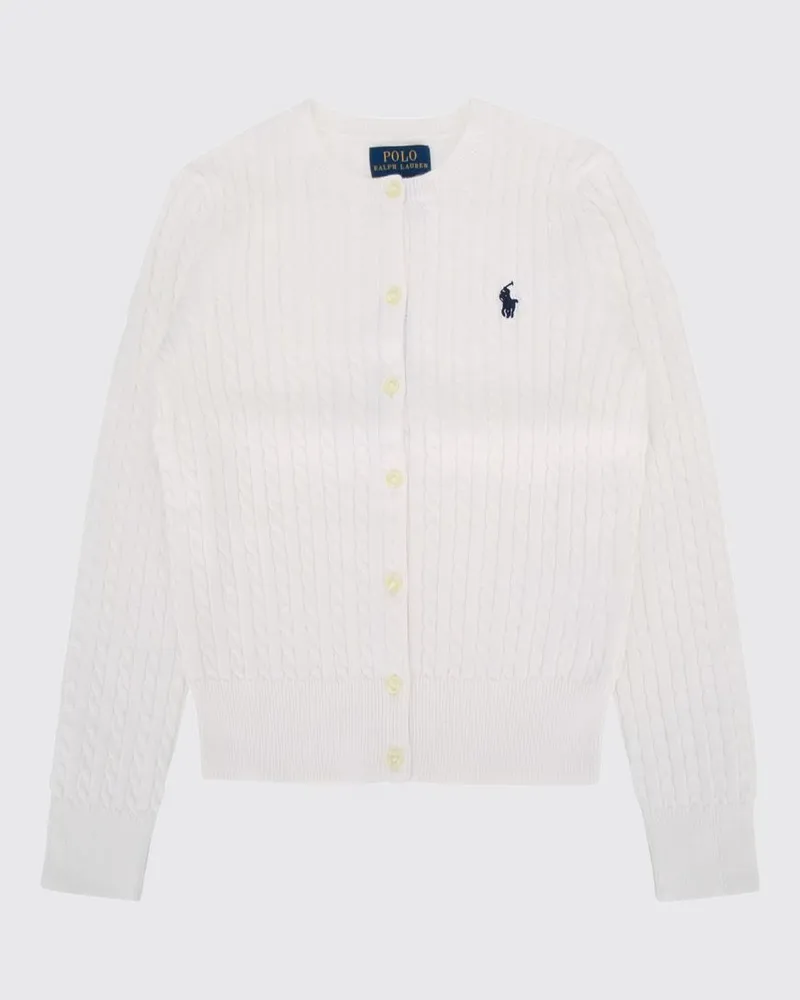 Ralph Lauren Crewneck-Cardigan für Jungen aus Baumwolle mit Zopfmuster Weiß