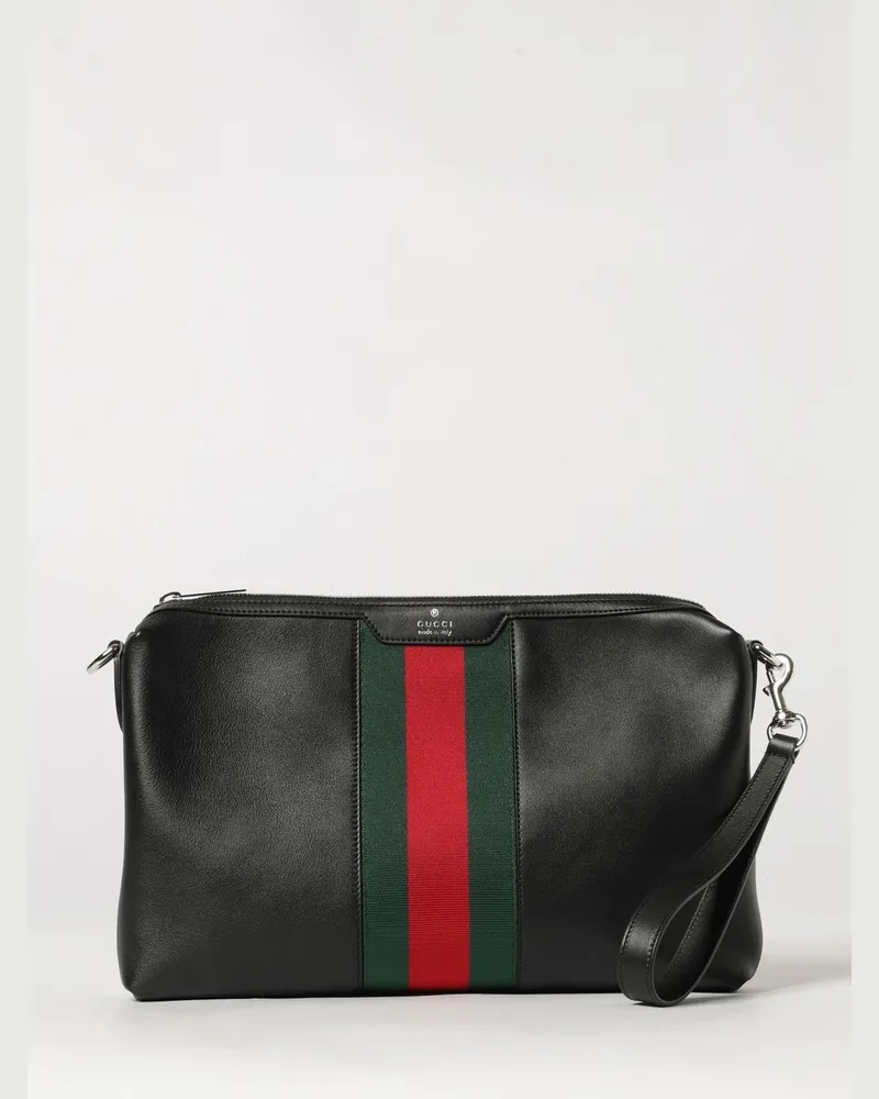 Gucci Umhängetasche aus Glattleder mit Web-Detail Schwarz