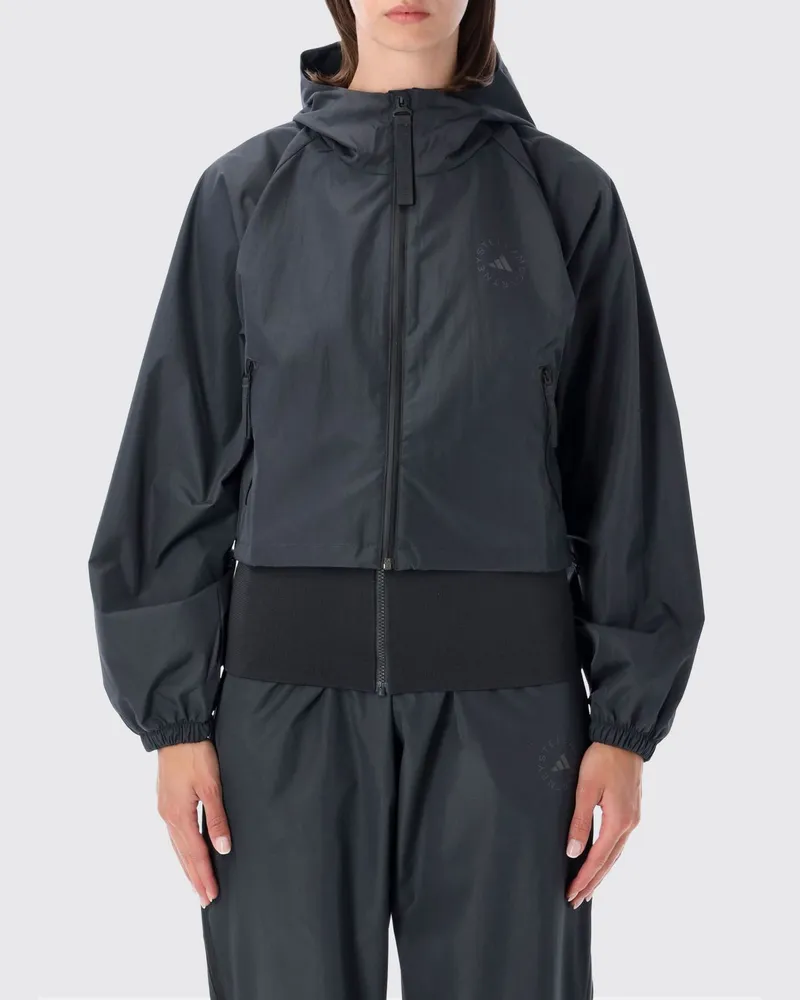 adidas Kurze Track-Windjacke aus recyceltem Polyester mit Kapuze Charcoal
