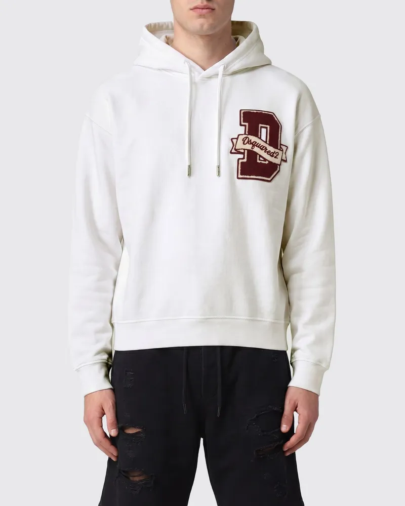 Dsquared2 Baumwoll-Hoodie mit Kontrastlogo und Kordelzug Weiß