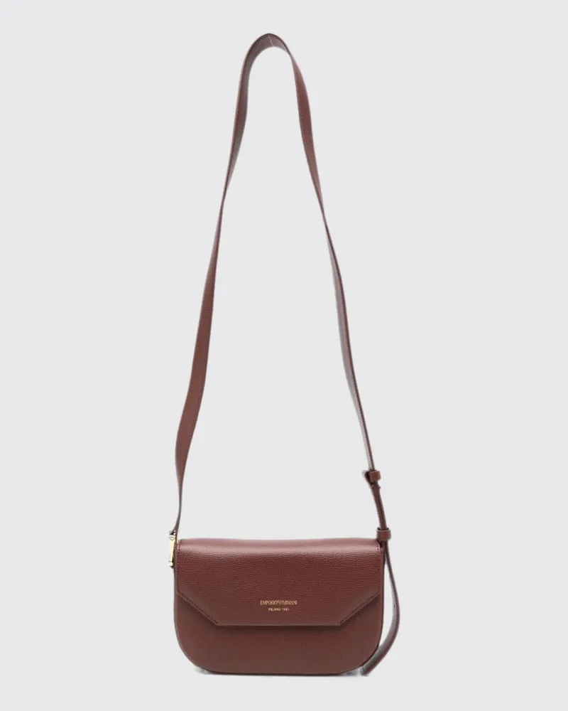 Emporio Armani Mini-Umhängetasche aus genarbtem Leder mit Magnetklappe Braun
