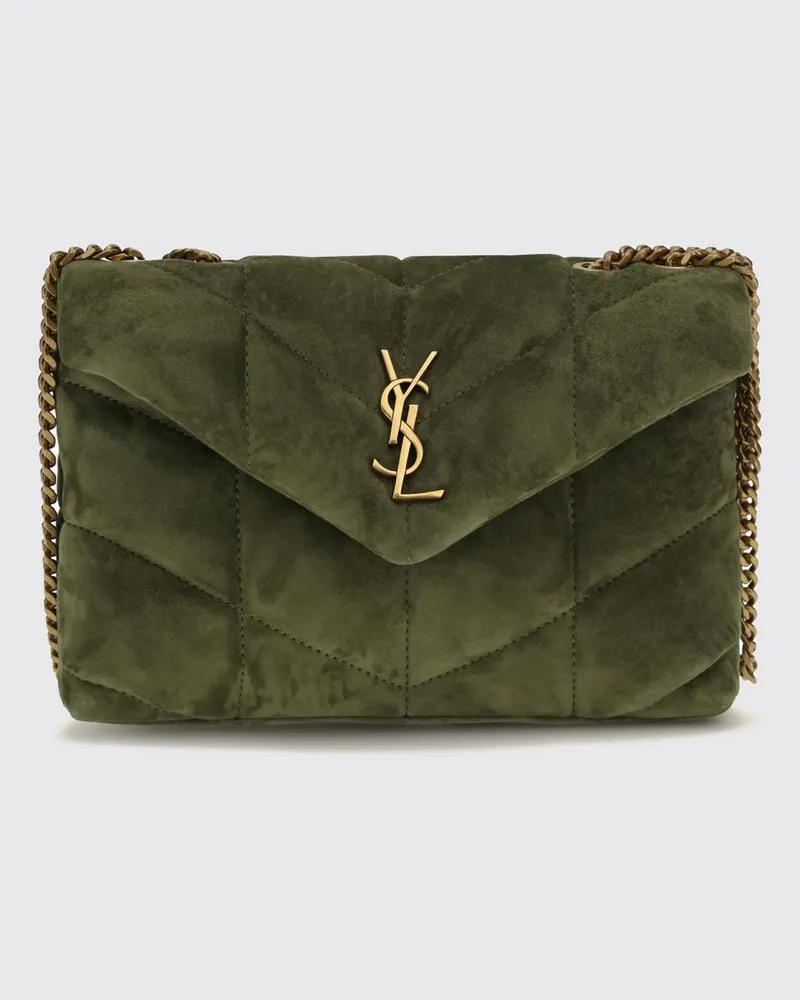 Saint Laurent Puffer Mini-Tasche aus gestepptem Kalbsleder mit YSL-Logo Grün