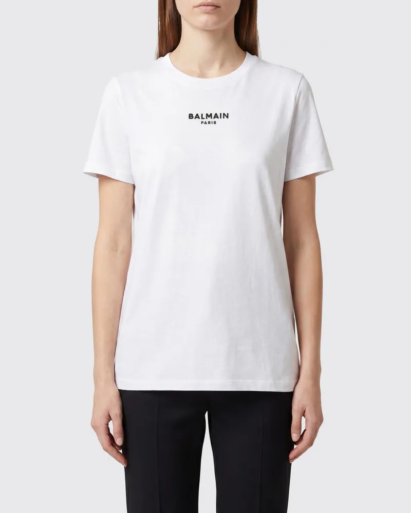 Balmain Slim-Fit T-Shirt aus Baumwolle mit kontrastierendem Logo Weiß