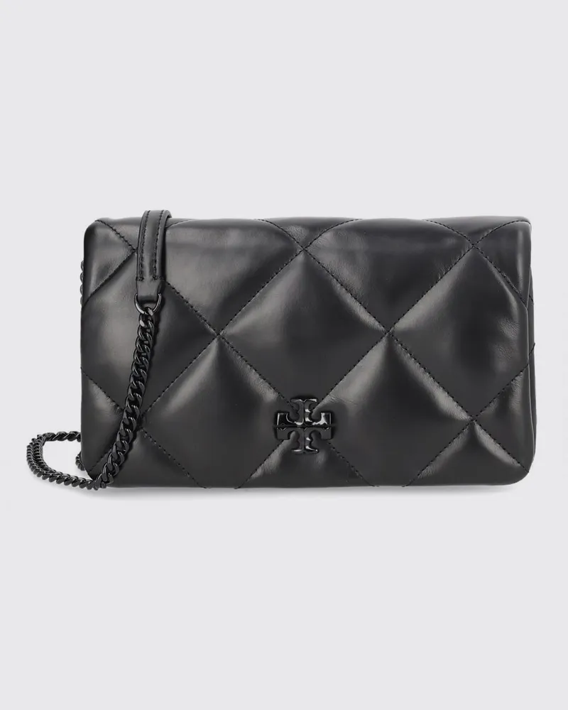 Tory Burch Kira Mini-Tasche aus gestepptem Leder mit Doppel-T-Logo und Kettenträger Schwarz