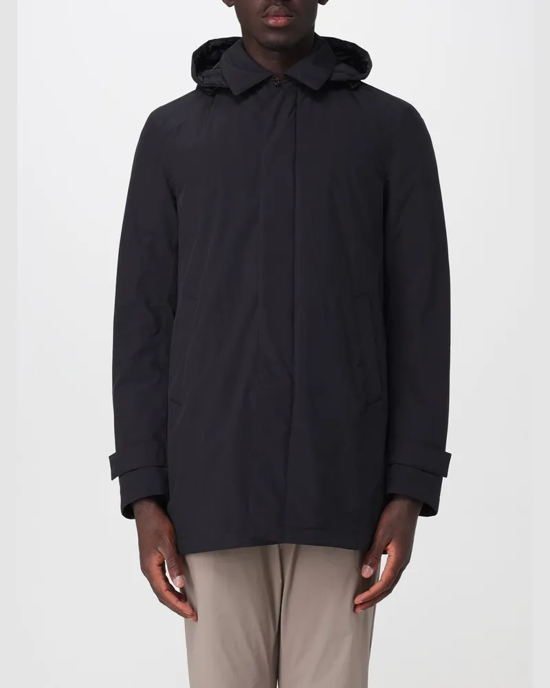 Herno Wasserabweisende Kapuzen-Windjacke aus Nylon mit Rückenschlitz Schwarz