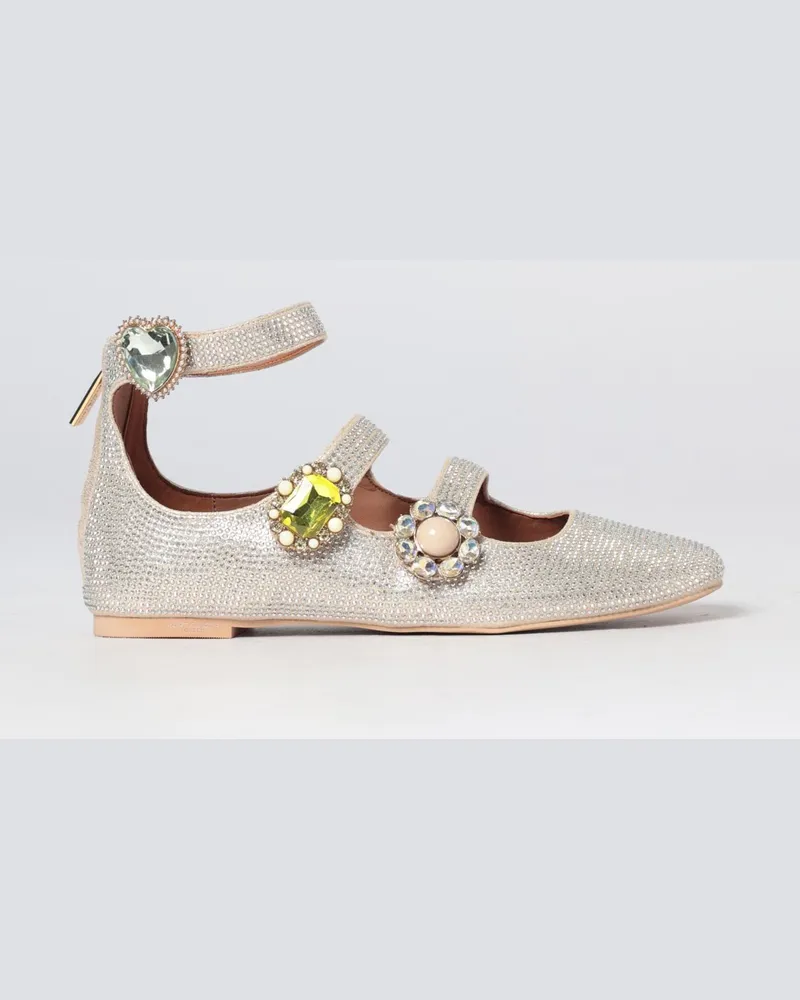Kurt Geiger Mary-Jane-Ballerinas aus Satin mit eingelassenen Strasssteinen Gold