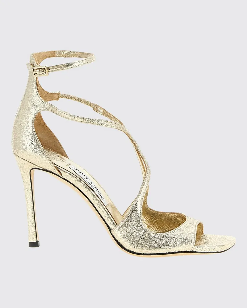Jimmy Choo Azia Sandalen aus laminiertem Nappaleder mit Stiletto-Absatz und eckiger Spitze Gold