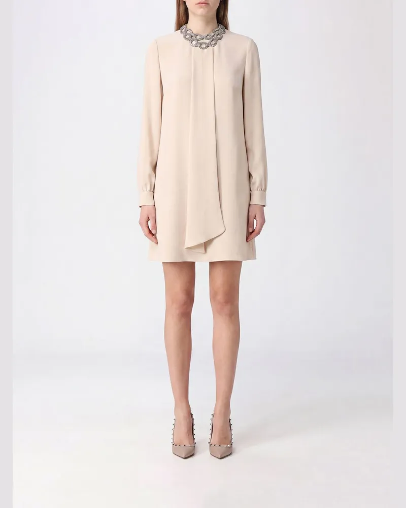 Valentino Garavani Seiden-Minikleid in Etuiform mit Schmuckkragen Cream
