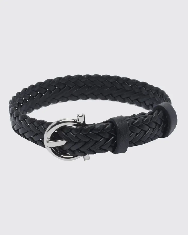 Ferragamo Verstellbares, geflochtenes Kalbslederarmband mit Gancini-Schnalle Schwarz