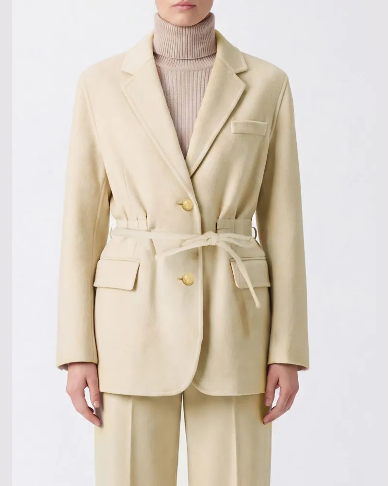 Semicouture Kurzer einreihiger Wollmantel von mit Taillengürtel Beige