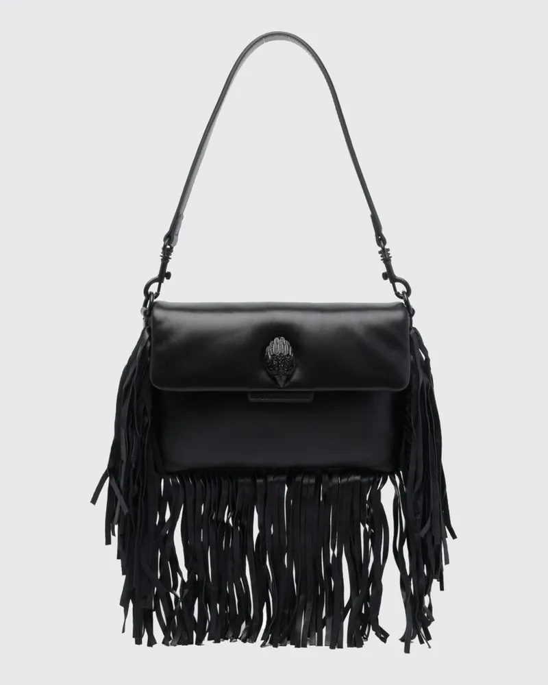 Kurt Geiger Oxford Mini-Schultertasche aus Leder mit Stickerei und Fransen Schwarz
