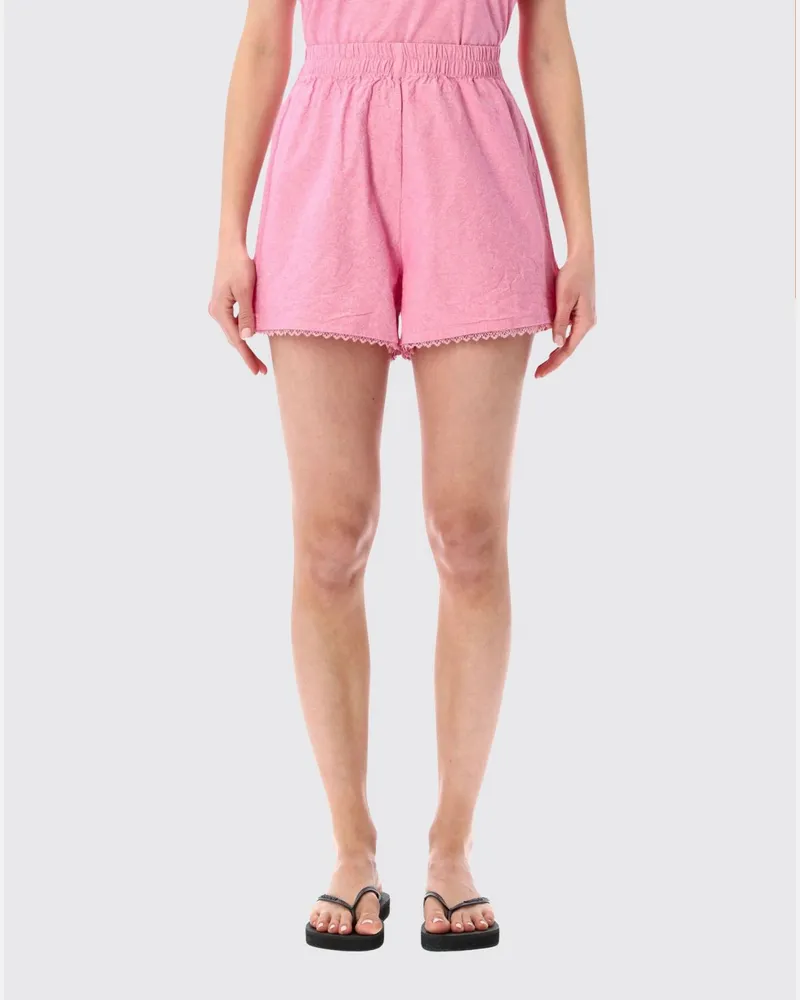 American Vintage High-Waist Shorts aus Baumwolle mit elastischem Bund Pink