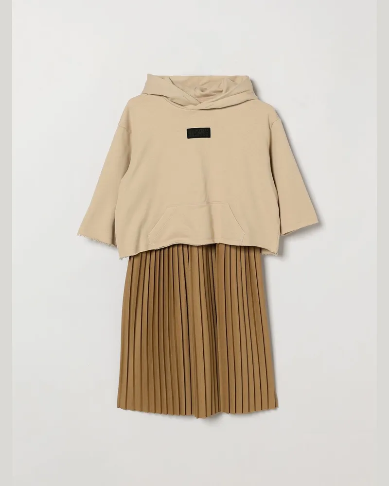Maison Margiela Zweiteiliges Baumwoll-Set mit Plisseerock für Jungen Beige