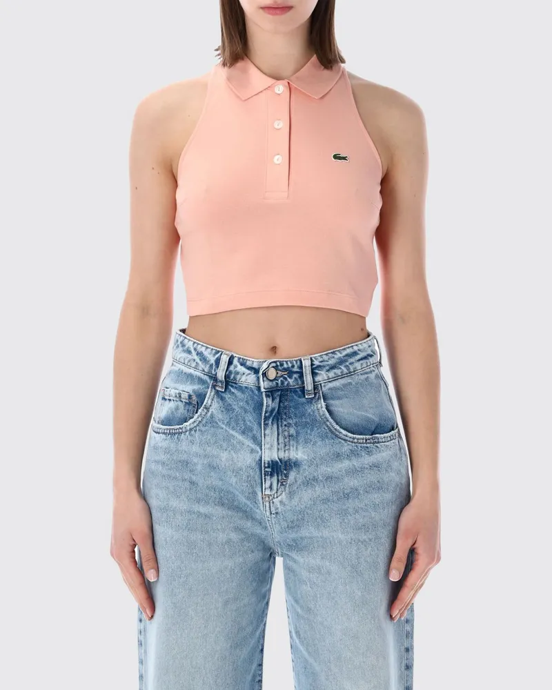 Lacoste Cropped Polo-Top aus Stretch-Baumwolle mit klassischem Kragen Pink