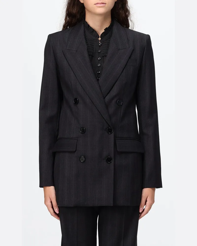 Isabel Marant Gestreifter Zweireiher-Blazer von aus Schurwolle mit steigendem Revers Grau
