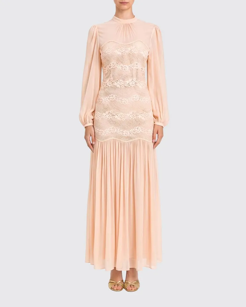 Twin-Set Langes Kleid aus Viskose und Spitze Peach