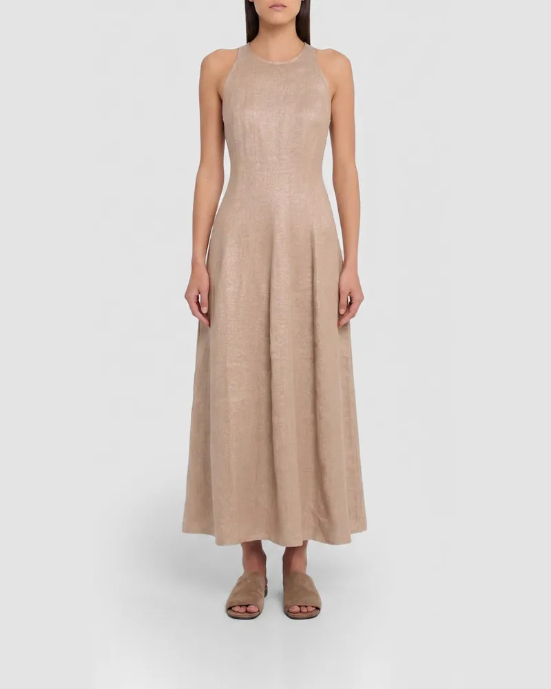 Brunello Cucinelli Midikleid aus Leinenmischung Pink