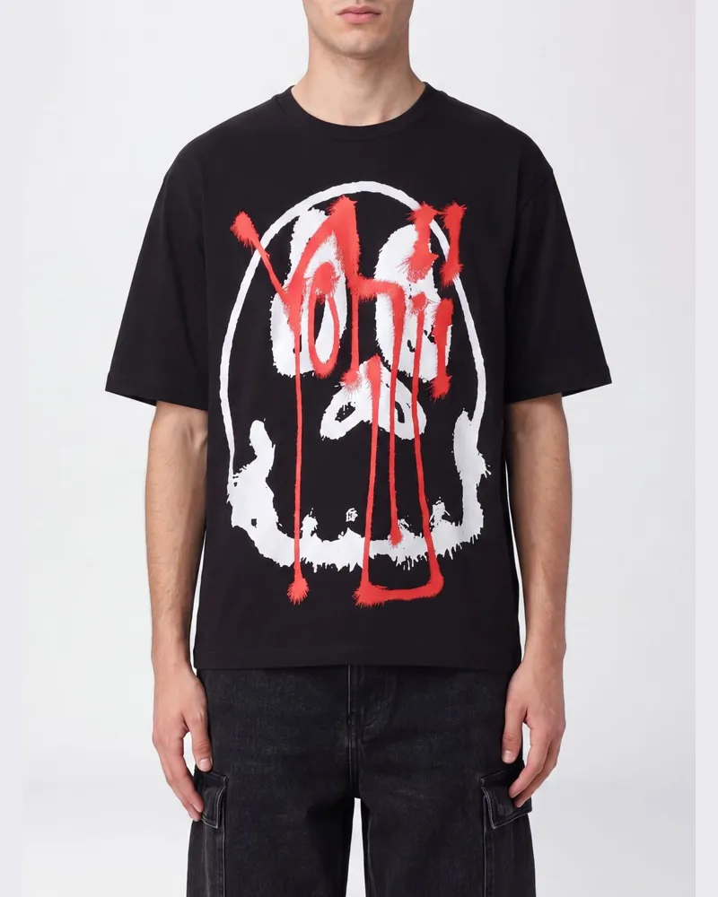 Y-3 Kurzärmeliges Baumwoll-T-Shirt mit grafischem Aufdruck Schwarz
