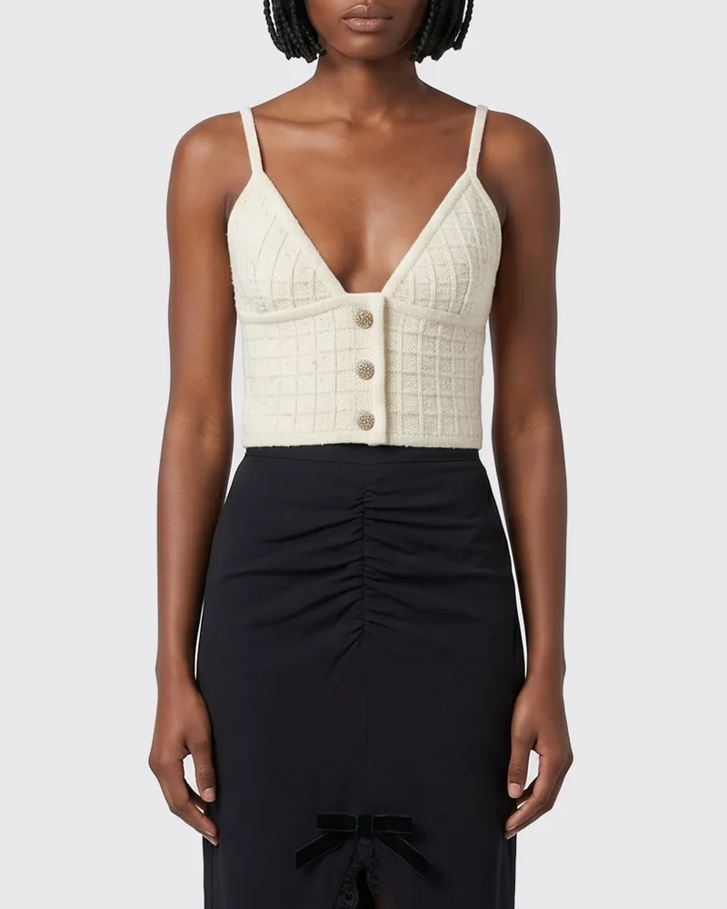 Alessandra Rich Slim-Fit-Stricktop aus Wollmischung mit V-Ausschnitt und dünnen Trägern Weiß