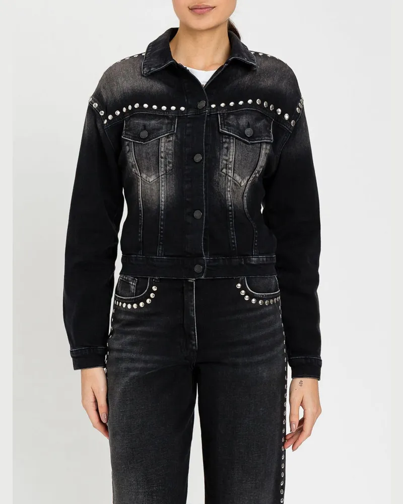 Twin-Set Baumwoll-Jeansjacke mit Nieten Schwarz