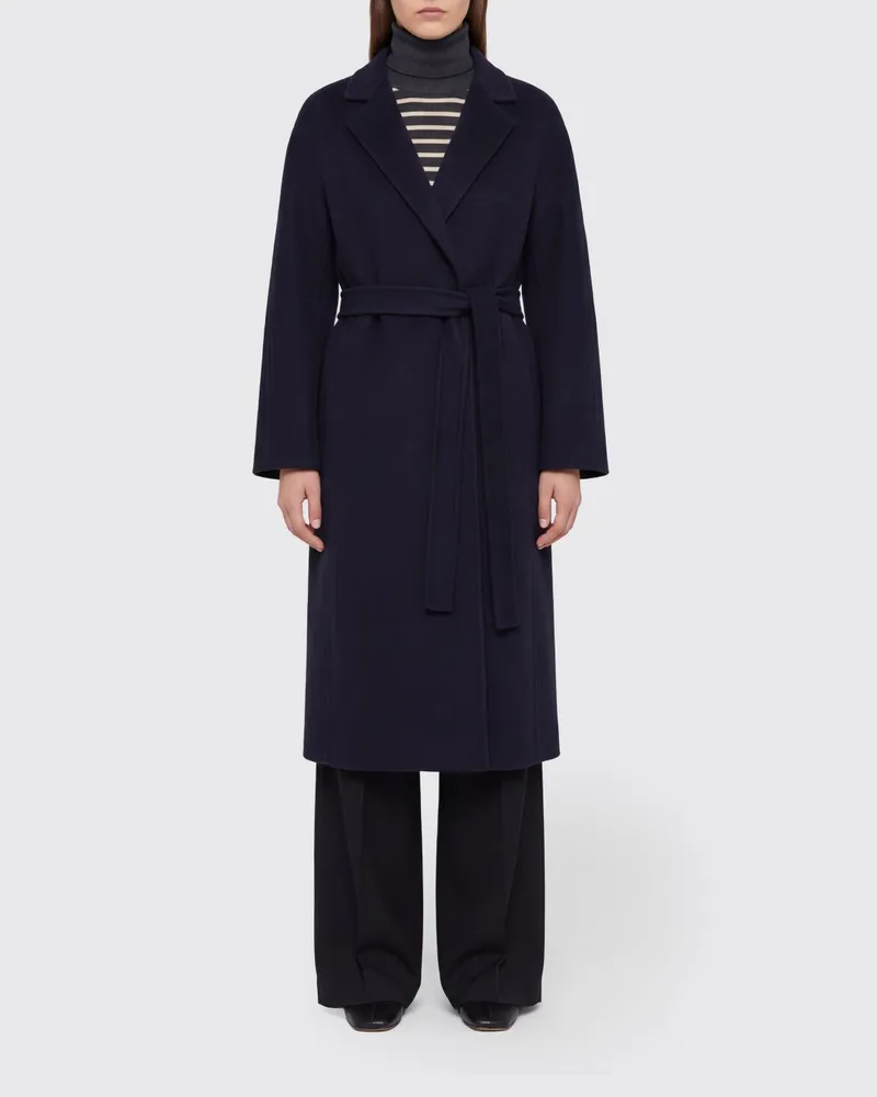 Jil Sander Langer Wollmantel von mit Gürtel und überschnittenen Schultern Blau