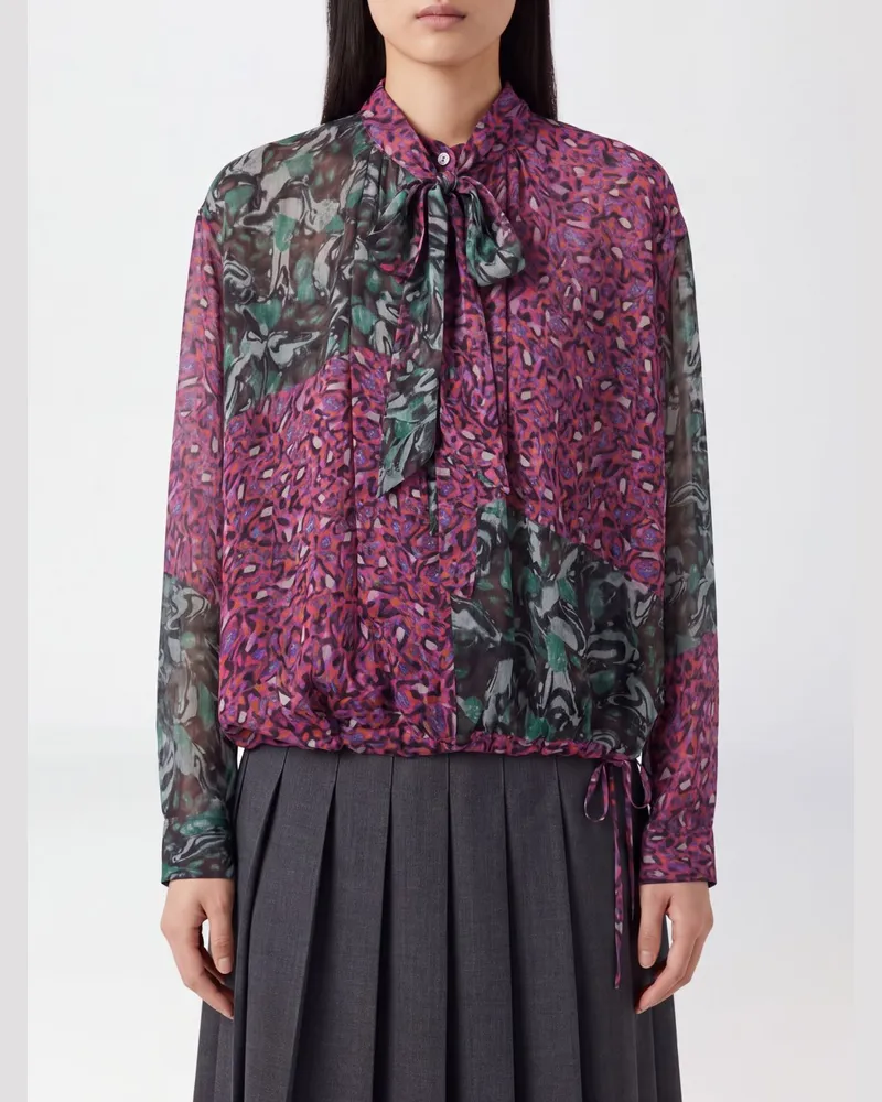 Dries van Noten Seidenbluse von mit Schluppe und abstraktem Print Fuchsia
