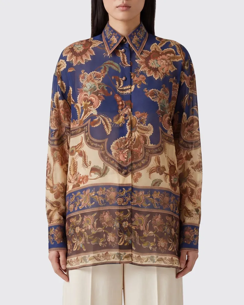Zimmermann Seidenhemd Aster in Relaxed-Fit mit ethnischem Print Blau