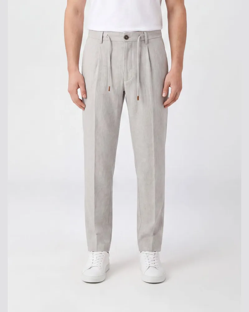 Eleventy Slim Fit Chino-Hose aus Baumwolle von mit Bundfalten und Kordelzug Grau
