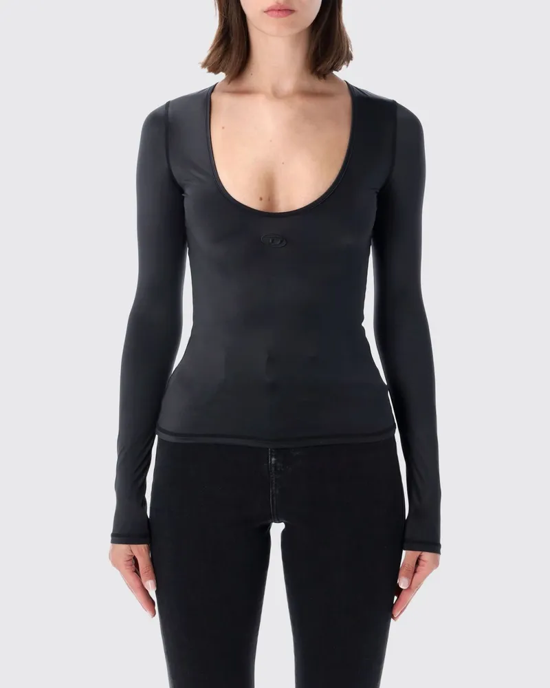 Diesel Langärmeliges Slim Fit Top aus Polyamid mit Oval D-Logo Schwarz