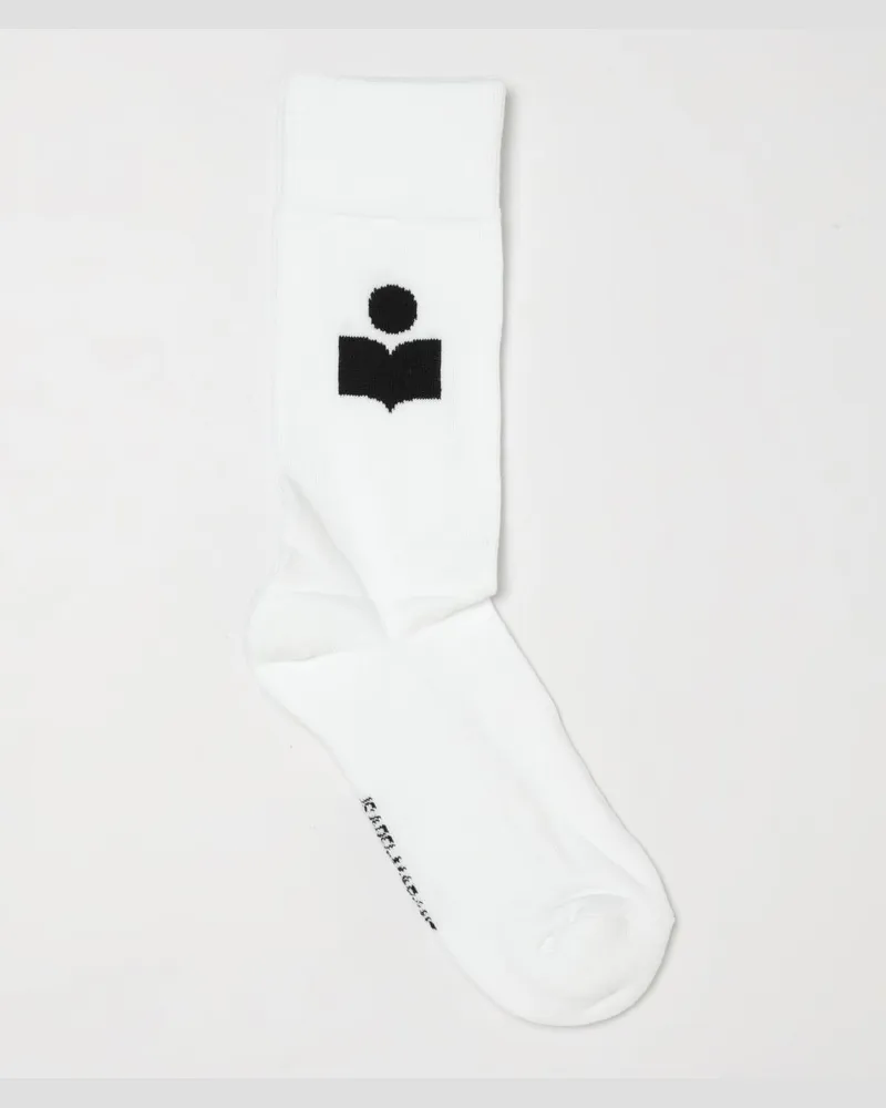Isabel Marant Hohe Stretch-Baumwollsocken mit Jacquard-Logo Weiß