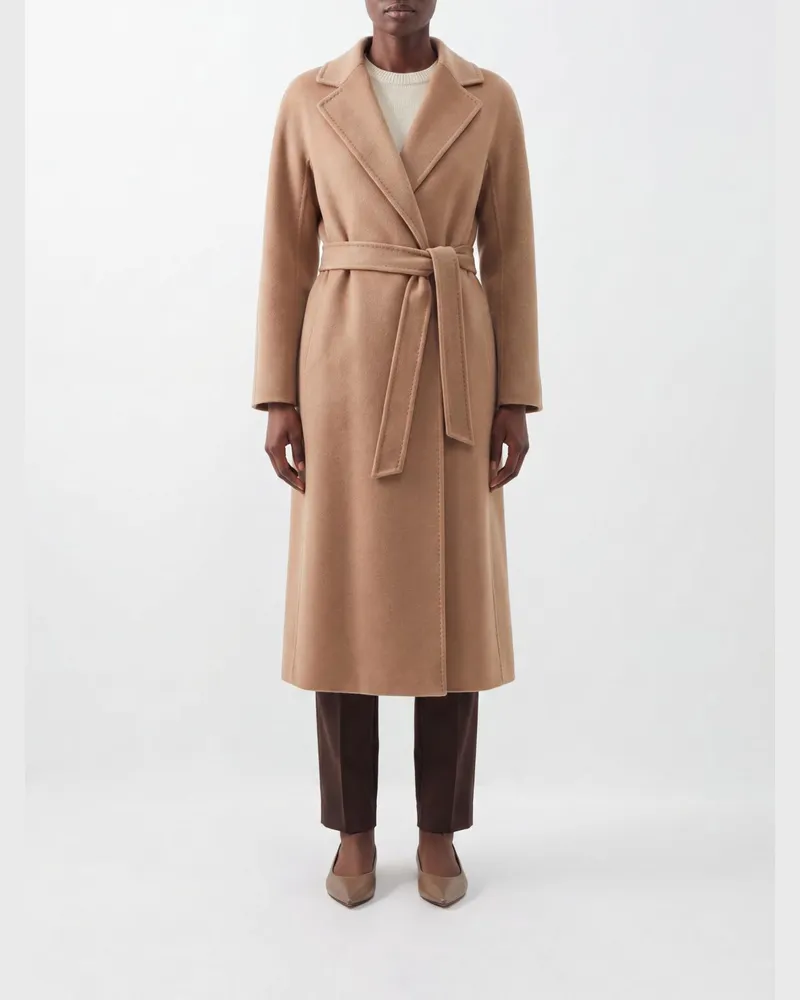 Max Mara Langer Robenmantel aus reiner Schurwolle mit passendem Gürtel Camel
