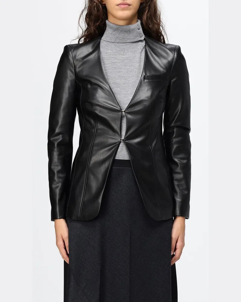 Liu Jo Slim Fit Cropped-Blazer aus Kunstleder mit tiefem V-Ausschnitt Schwarz