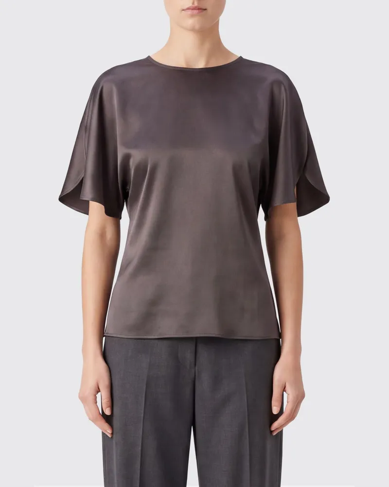 Victoria Beckham Bela Satinbluse mit Rundhalsausschnitt Grau